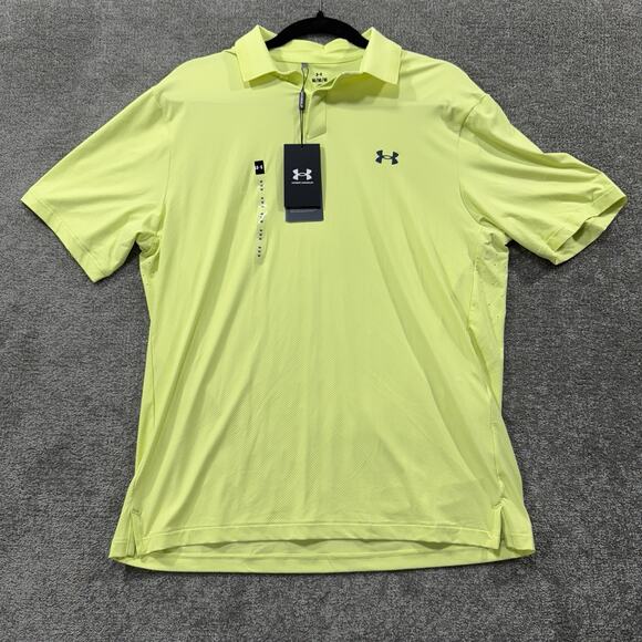 Under Armour Drive Chill Polo Medium Avocado Yellow Iso-Chill UPF 50+ Loose Golf - Picture 2 of 12